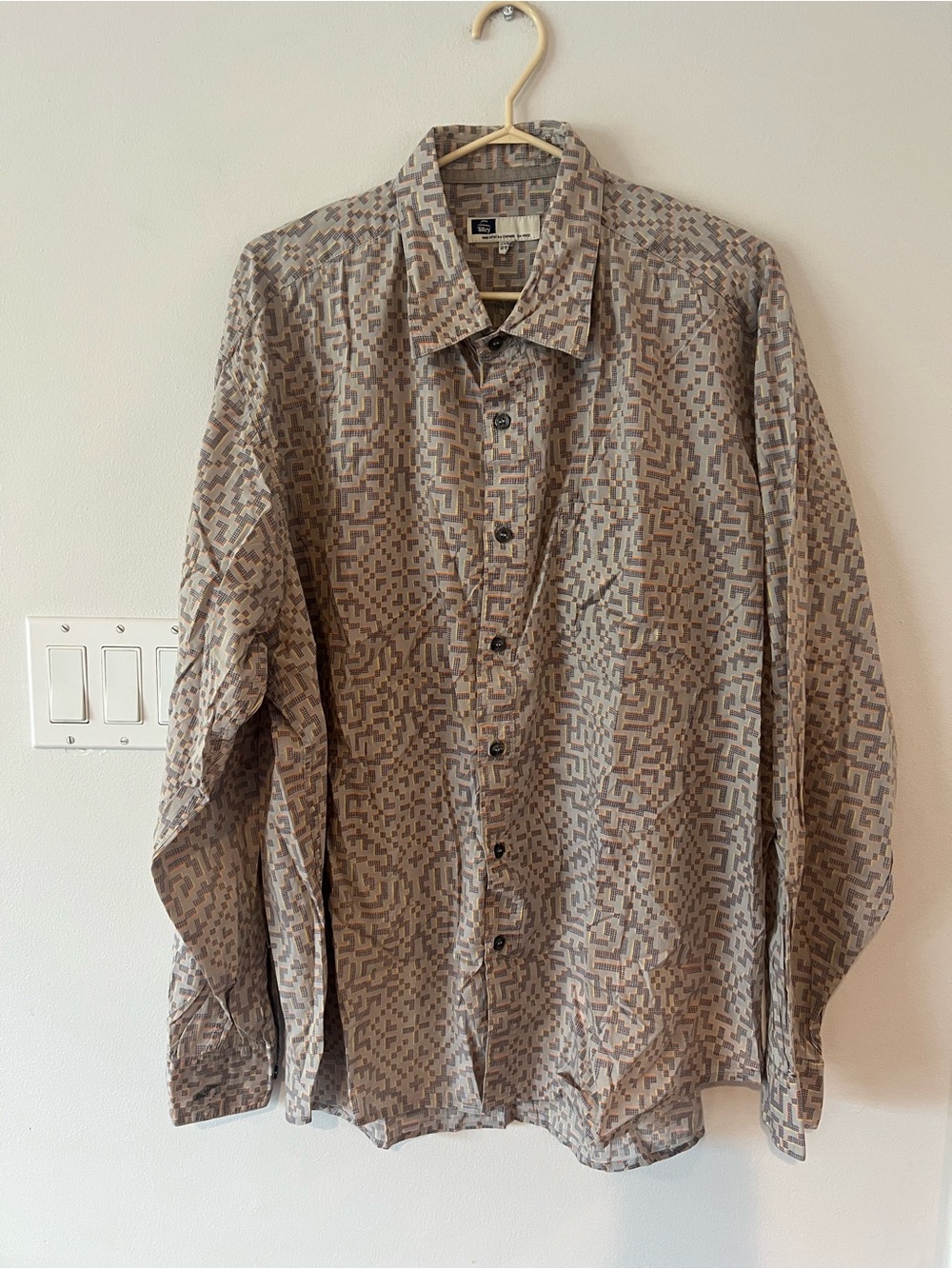 Tilley Grey Geo-Print Long-Sleeve Dress Shirt Mens XXL 2T Cotton
